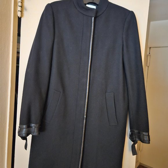 VINCE BLACK WOOL COAT WITH LAMB LEATHER TRIM.  SIZE 8/FITS SIZE 12 - Picture 8 of 13